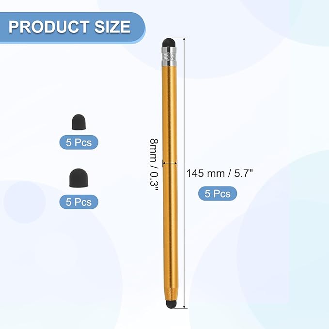 PATIKIL 5 Pcs Stylus Pens for Touch Screens, 2 in 1 High Sensitivity Universal Pen Capacitive Stylus for Phone Tablets Laptop Touch Screen Devices, Gold