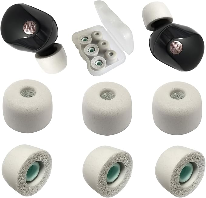 Memory Foam Eartips for Sony WF-1000XM5 Filter Screen Foam Tips for WF-1000XM5 WF-1000XM4 Earbuds Case, 3 Pairs Large Gray
