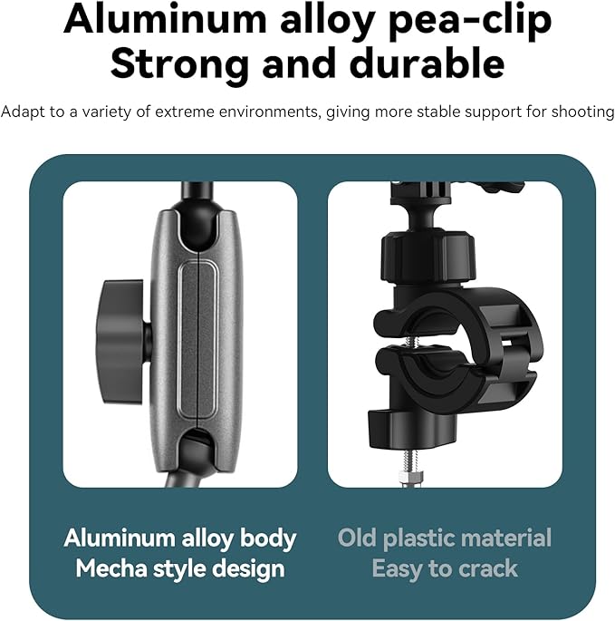 TELESIN Super Clamp Camera Mount with 360° Dual Ball Head, Bike/Bicycle/Motorcycle Handlebar Mount for GoPro Max Hero 13 12 11 10 9 8 7, DJI Osmo Nano 360 Action 5 Pro 4 3, Insta 360 X4 X5 Ace Pro 2