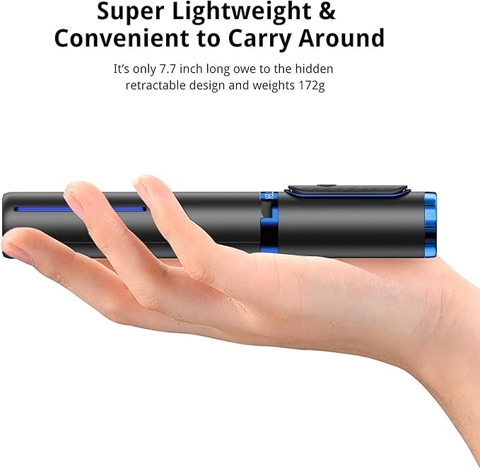 ATUMTEK Selfie Stick Tripod, Extendable 3 in 1 Aluminum Bluetooth Selfie Stick with Wireless Remote and Tripod Stand for iPhone 15/14/13/12/11/11 Pro/XS Max/XS/XR/X/8/7, Samsung Smartphones, Blue