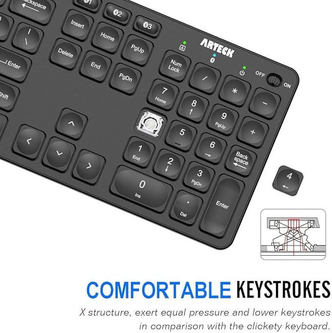 Arteck Universal Backlit 7-Colors & Adjustable Brightness Multi-Device Full Size Wireless Bluetooth Keyboard for Windows, iOS, iPad OS, Android, Computer Desktop Laptop Surface Tablet Smartphone