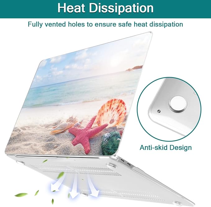 Teryeefi for MacBook Air M1 13 inch Case 2018 2019 2020 (Model A2337 A2179 A1932) with Touch ID & Retina, Printing Hard Shell Case + Keyboard Cover + Screen Protector, Summer Beach