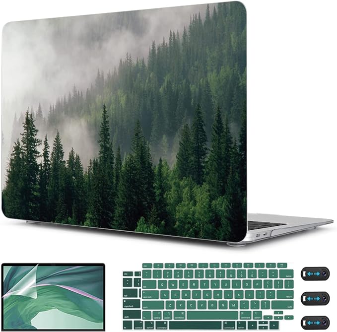 CISSOOK Compatible with MacBook Air 13 inch Case 2021 2020 2019 2018 Release A2337 M1 A2179 A1932 with Touch ID, Plastic Hard Shell Case &Keyboard Cover &Screen Protector for MacBook Air 13, Forest