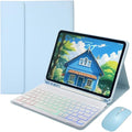 Rainbow Backlit Keyboard Case for iPad Pro 13 inch (M4) 2024 with Mouse and 7 Colors RGB Colorful Backlight Magnetic Detachable Bluetooth Keyboard Cover,Light Llue