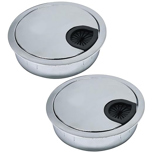 2 Pcs Desk Grommet 2" / 50 mm, Desk Cord Hole Cover, Cable Grommet Metal Zinc Alloy Materilal, Desk Hole Grommet for Home & Office Pc, Detachable Cable Cord Organizer-Bright Silver