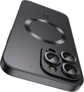 Magnetic for iPhone 15 Pro Case [Compatible with MagSafe][Built-in Camera Lens Protector] Slim Soft Silicone Bumper Shockproof Metallic Shine Phone Case (Black)