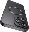 Magnetic for iPhone 16 Pro Max Case [Compatible with MagSafe][Built-in Camera Lens Protector] Slim Soft Silicone Bumper Shockproof Metallic Luster Phone Case (Black)
