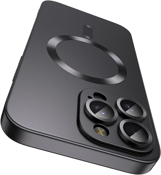 Magnetic for iPhone 16 Pro Max Case [Compatible with MagSafe][Built-in Camera Lens Protector] Slim Soft Silicone Bumper Shockproof Metallic Luster Phone Case (Black)