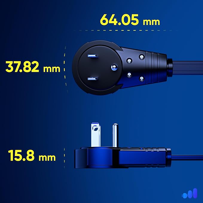 Maximm Cable 8 Ft 360° Rotating Flat Plug Extension Cord, 16/3 AWG Multi 3 Outlet 3-Prong Grounded Wire- Black - UL Certified