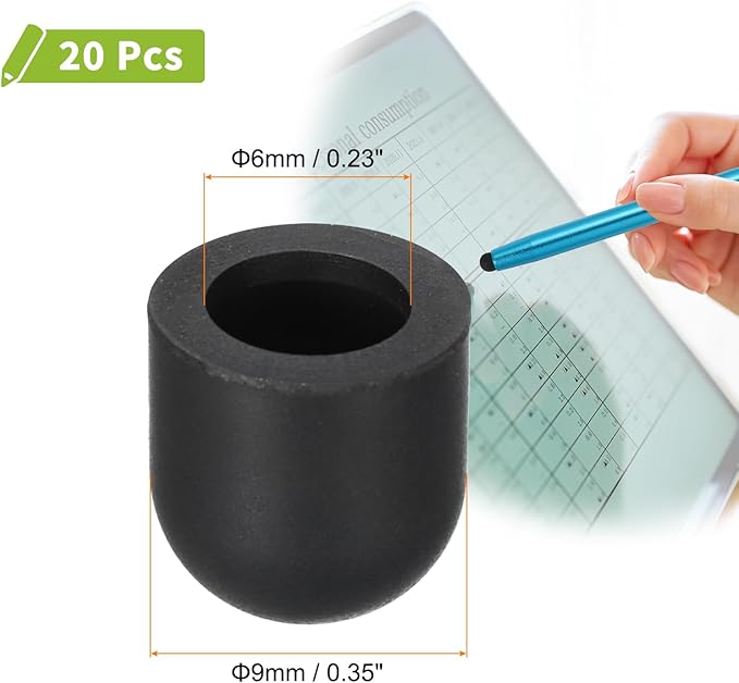 MECCANIXITY 20Pcs Replacement Stylus Pen Tips 9mm Conductive Capacitive Touch Screen Pens Tips Silicone Rubber, Black