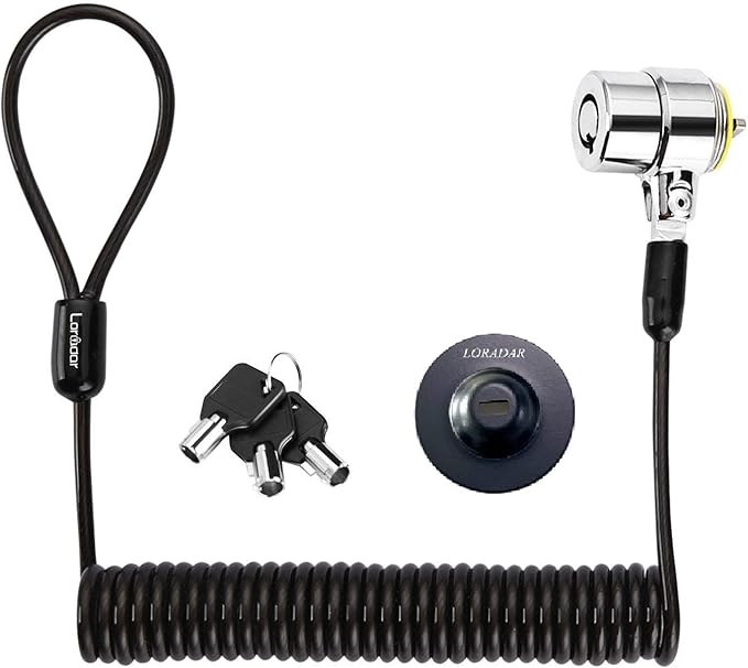 8Feet 3keys Security Retractable Cable Lock Portable Keyed Laptop Lock for Monitors, Laptops, MacBooks, Tablets, iPad,Mac mini, (Keyed Different+Black Anchor Plate) (1 Pack)