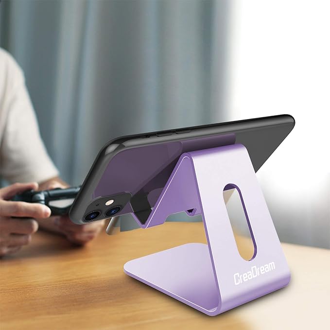 CreaDream Cell Phone Stand, Cradle, Holder,Aluminum Desktop Stand Compatible with Switch, All Smart Phone, iPhone 11 Pro Xs Max Xr X Se 8 7 6 6s Plus SE 5 5s-Purple