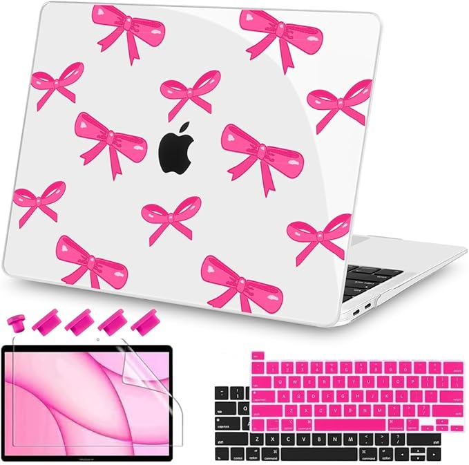 Teryeefi for MacBook Pro 13 inch Case 2024,2022-2016 Release Model M2 M1 A2338 A2289 A2251 A2159 A1989 A1706 with Touch Bar, Design Hard Shell Cover with Keyboard Cover Scren Protector, Bows-A