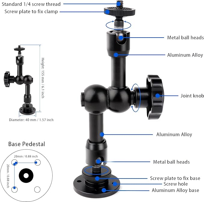 Drill Base Truck Phone Stand for 3.5~7.5 inches iPhone/HTC/LG/Nexus/Huawei/Smart Phones, Fit for Truck, Car,Van, Vehicles, 360°Adjustable Aluminum Alloy Mount