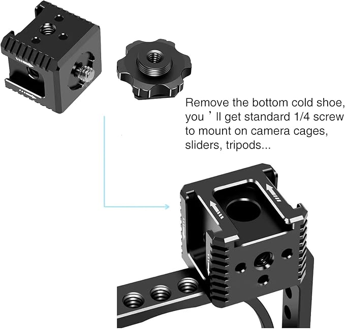 3 Port Cold Shoe Mount with 1/4"-20 Thread for Camera Cage Flash LED Monitor Microphone etc., Aluminum Camera Triple Cold Shoe Extension Bracket Compatible with Nikon, Canon, Sony..DSLR/SLR