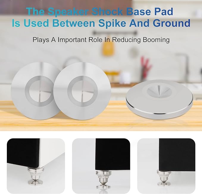 Preffair 4Pcs Stainless Steel Audio Speaker Spike Pads Mats Speaker Isolation Stand Feet Cone Shock Floor Protector Base for HiFi Turntable Subwoofer Loudspeaker Amplifier CD DVD Player