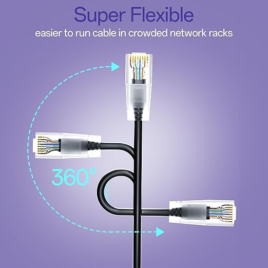 Cat6a Patch Cables 5ft (24 Pack) Slim, Cat6 Ethernet Patch Cable Pure Copper, Flexible Cat 6 Patch Cable 550MHZ 10G, Space-Saving Cat 6A Network Cables for Patch Panel, Black