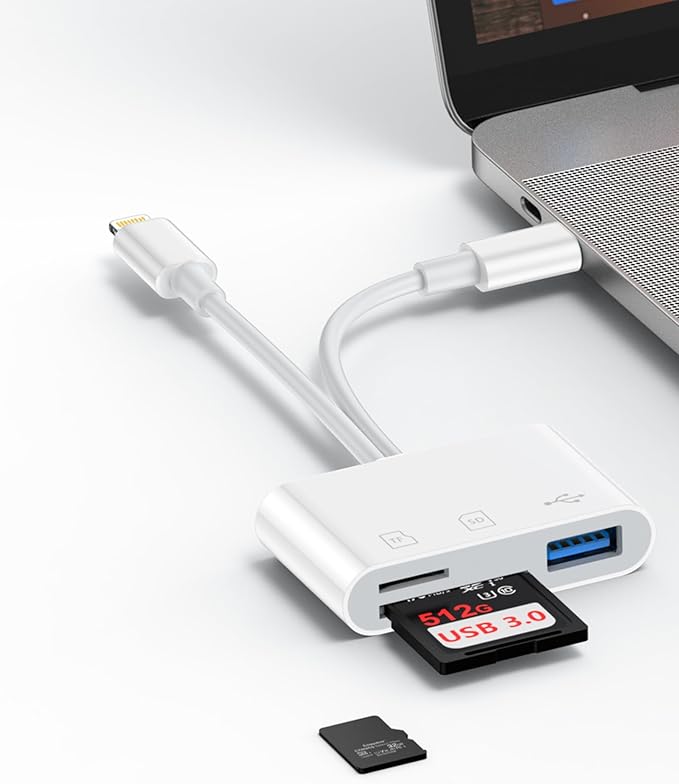 3 in 2 Lightning & USB-C SD Card Reader for iPhone 16 Pro Max 15 Plus 14, Dual Port OTG MicroSD Memory Card Reader Dongle Adapter with SD/TF/USB3.0 Slot for Camera iPad Galaxy S25 S24 MacBook Air/Pro