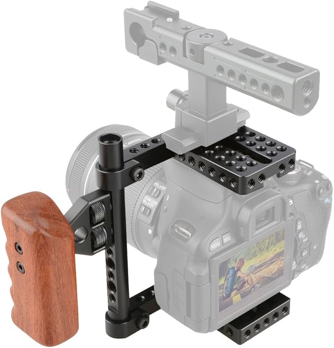 CAMVATE DSLR Video Camera Cage Stabilizer Rig with Wooden Handle Compatible for Camera Accessories - 1392