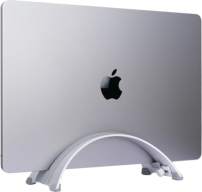 Adjustable Vertical Laptop Stand - 6061 Aluminum, CNC Precision, Anodized Finish, Fits All Laptops Including 17-inch, Ventilated Design, Anti-Slip Silicone Pads, ARC Shaped Stands