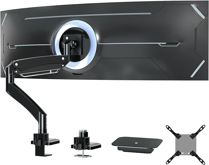 Ultrawide Monitor-Arm Heavy Duty 22-57‘’ - PUTORSEN Aluminum Single Monitor Mount Holds up to 59.4 lbs, Premium Adjustable Desk Mount Stand, VESA 75/100/200 mm, Black