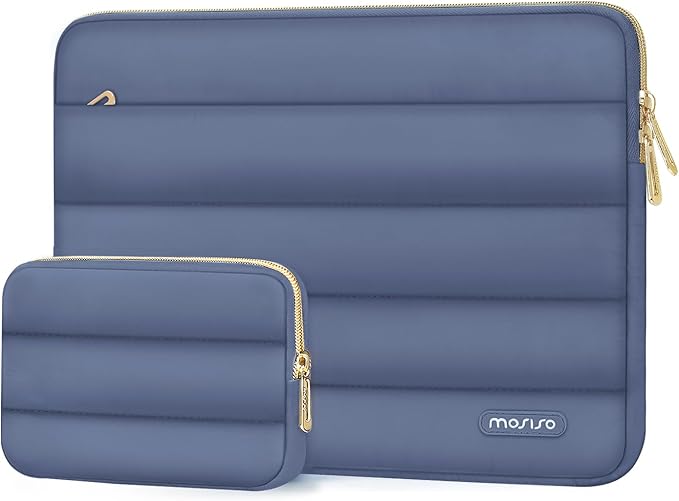 MOSISO 13.3 inch Laptop Case, 13-13.3 inch Puffy Laptop Sleeve Compatible with MacBook Air 13 13.6 M4 M3 M2 M1/Pro 13/Pro 14, HP Dell ASUS Lenovo,Polyester Horizontal Bag with Small Case,Lavender Gray