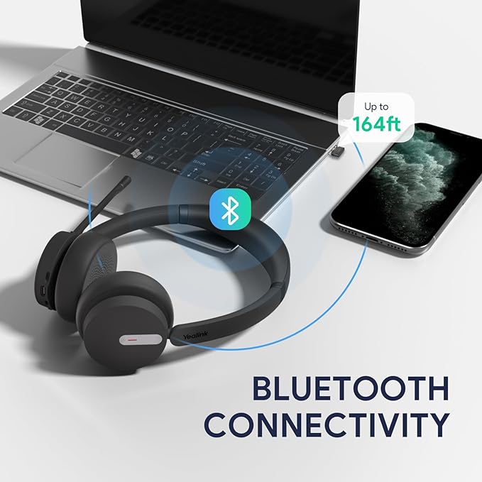 Yealink BH70 Dual Wireless Headset with Mic for Work, Bluetooth Headphone with Teams Certification, up to 35h Talk Time, 147g All-Day Wearing Comfort, Perfect for Open Office Home Hybrid Work, USB-A