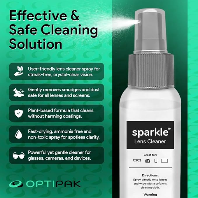 Sparkle Anti-Reflective Lens Cleaner Spray kit | (1) 1oz Glasses Cleaner Spray + (1) Microfiber Cloth for Eyeglasses, Sunglasses, Lenses, Screens and Camera Cleaning Kit (2 Piece Set)
