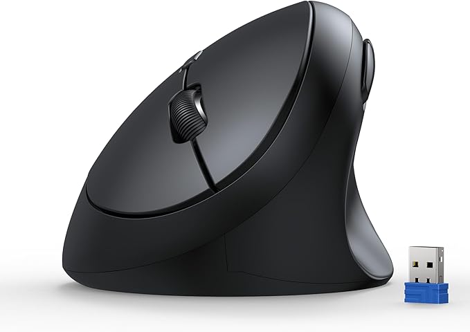 TECKNET Ergonomic Mouse, 4800 DPI 5 Adjustable DPI Levels, Wireless Vertical Mouse, 6 Buttons, 2.4G Silent Mouse for Laptop, PC, Chromebook, Mac - Black