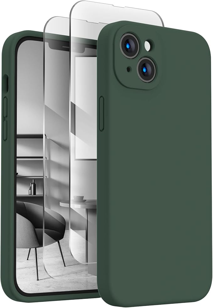 FireNova Designed for iPhone 14 Case, Silicone Upgraded [Camera Protection] Phone Case with [2 Screen Protectors], Soft Anti-Scratch Microfiber Lining Inside, 6.1 inch, Alpine Green