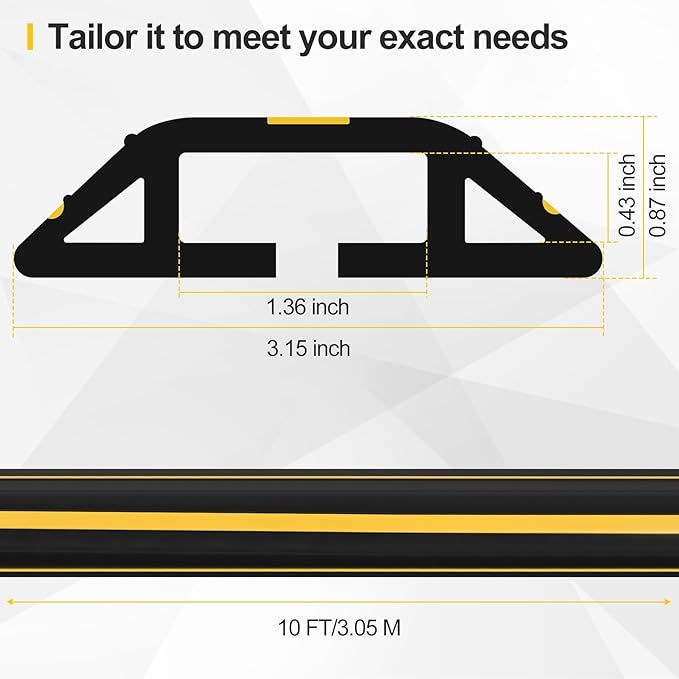 Floor Cord Cover 10Ft Heavy Duty PVC Floor Cable Protector Electric Cord Hider Cable Management Floor Strip Extension Cord Covers Cable Raceway for Wires on Floor Inner Channel 1.36" W x 0.43" H