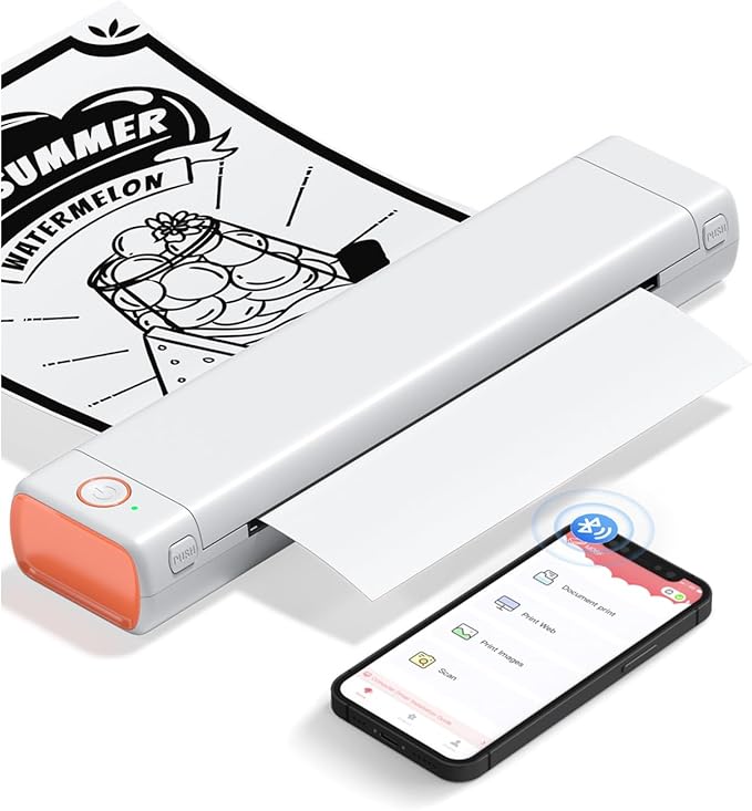 Phomemo Portable Printers Wireless for Travel, M08F Thermal Bluetooth Printer Support for 8.5"x11" US Letter, Small Inkless Printer Compatible with iOS, Android, Laptop for Car, Office, Home