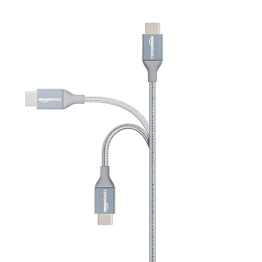 Amazon Basics USB-C to USB-A 2.0 Fast Charger Cable, Nylon Braided Cord, 480Mbps Speed, USB-IF Certified, for Apple iPhone 16/15, iPad, Samsung Galaxy, Tablets, Laptops, 3 foot, Dark Grey