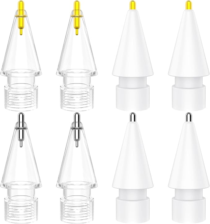 8 Pack Fine Point Replacement Tips Compatible with Apple Pencil 2nd Generation, Apple Pencil 1st Generation, Apple Pencil USB-C & Apple Pencil Pro Colorful iPencil Nibs (Clear + White)