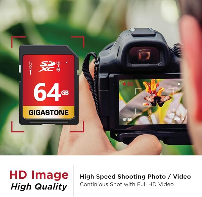GIGASTONE 64GB SD Card 2-Pack UHS-I U1 Class 10 SDXC Memory Card High Speed Full HD Video Canon Olympus Digital Camera with 2 mini Cases