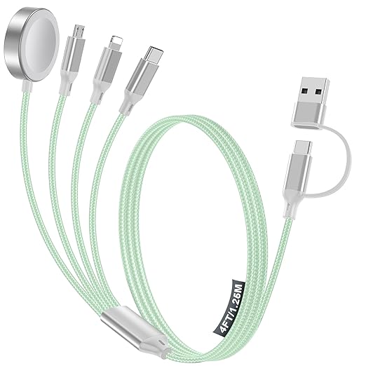 4-in-2 Charging Cable for Apple Watch Charger/Samsung/iPhone Charger,Car/Office/Camping/Travel Essentials,Type C Cable Multi Cord for iWatch Ultra/10-2/iPhone 16-11/Samsung S25-S20,iPad,airPods-Green