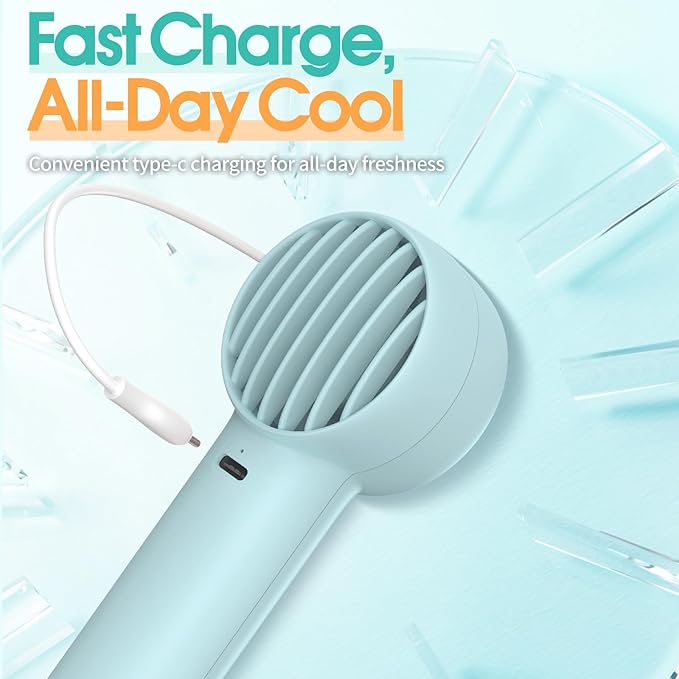Mini Portable Fan, USB Personal Handheld Fan with 3-Speed Cooling Wind Rechargeable Battery Operated Mini Pocket Design for Desktop/Travel/Outdoor/Vacation/Concerts/Lash Makeup-Blue