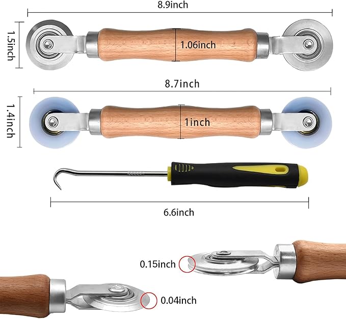 BAYTORY 3Pcs Screen Rolling Tool Kit for Installing Door Mesh Screens Window, Screen Spline Roller Tool with Wooden Handle and Steel Bearing Wheels, Durable and Easy to Use