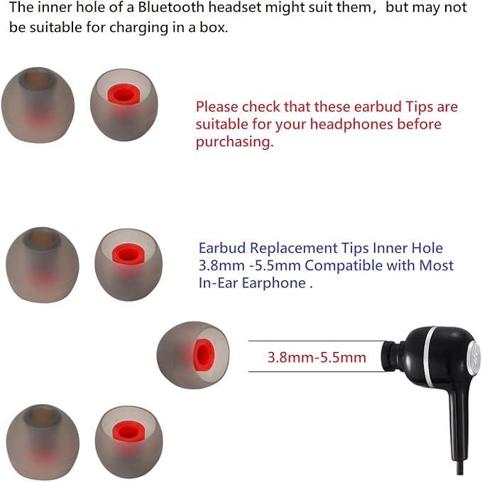 36 Pieces Medium Earbud Tips Soft and Comfortable Ear Bud Replacement Pieces Silicone Fit Most in-Ear Headphones，Inner Hole 3.8mm -5.5mm，Medium Black and Red Earbud Replacement Tips