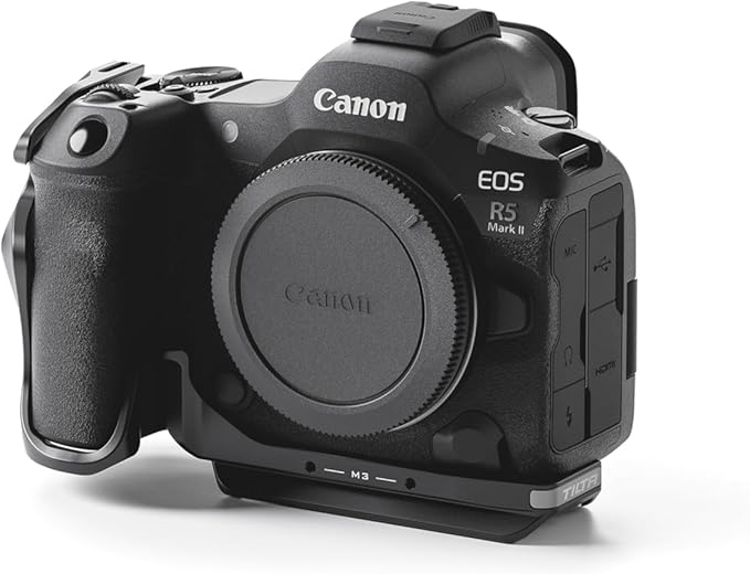 Tilta Half Camera Cage Compatible with Canon R5 Mark II - Black | Mount Accessories w/Cold Shoe, 1/4"-20 and 3/8"-16 | Securely Attaches to Camera | Silicone Padding and Lightweight