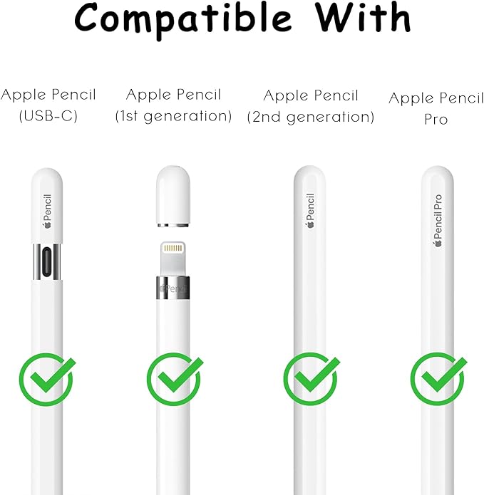 6 Pack Fine Point Replacement Tips Compatible with Apple Pencil 2nd Generation, Apple Pencil 1st Generation & Apple Pencil USB-C Colorful Nibs (Original/Clear/Clear Pink/Clear Blue)
