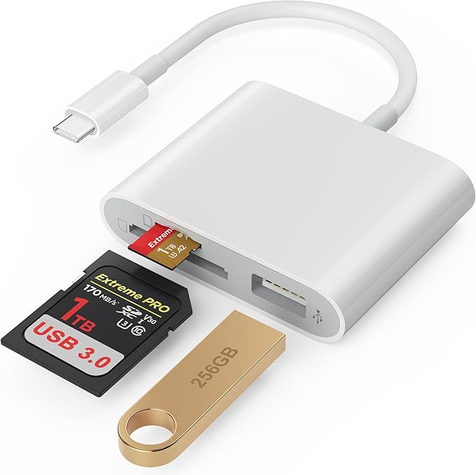 SD Card Reader, USB 3.0 Type C High Speed to SD/TF Card Adapter for iPhone 15/16 Pro Max Memory Card Reader with SD MicroSD USB 3 Port for Mac/iPad/MacBook Pro/Air Android Phone Tablet