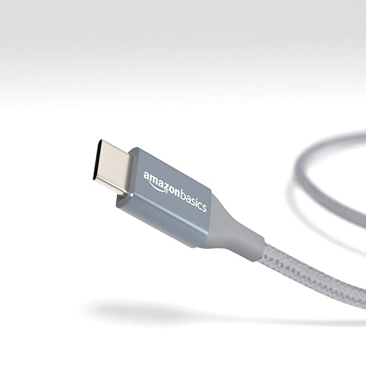 Amazon Basics USB-C to USB-A 2.0 Fast Charger Cable, Nylon Braided Cord, 480Mbps Speed, USB-IF Certified, for Apple iPhone 16/15, iPad, Samsung Galaxy, Tablets, Laptops, 3 foot, Dark Grey