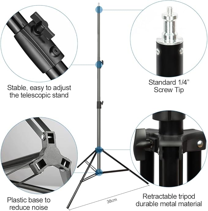 Aluminum Alloy Light Stand 9.5 Feet/2.8m Adjustable Spring Cushioned Photography Tripod for Photo Studio Speedlight Flashes, Ring Light, Photographic Equipments Thickening Flash Stand, 2 Pack