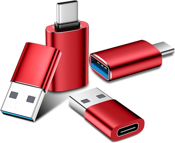 𝟒𝐏𝐚𝐜𝐤 𝐔𝐩𝐠𝐫𝐚𝐝𝐞𝐝 USB to USB C Adapter,USB C Male to USB 3.0 Female OTG Converter for iPhone 16 15 14 13 Plus Pro Max,Apple Watch,Airpods,S24 Ultra, Gender Changers OTG Adapters - Red