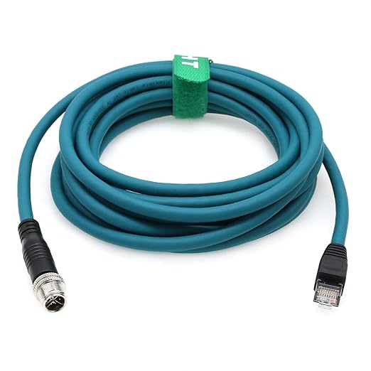 M12 Ethernet 8 Pin X Coded RJ45 CAT7e GigE Cable for Basler Cognex Keyence Datalogic Microscan Sick Camera Sensor High Speed Network Switch 2 Meter