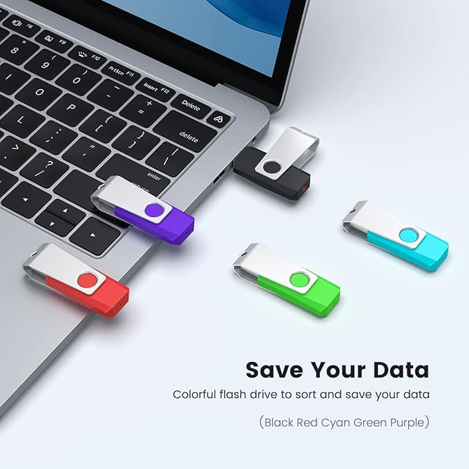 Aiibe 16GB USB 3.0 Flash Drive 10 Pack - Thumb Drives Memory Stick in 5 Mixed Colors (Black, Red, Cyan, Green, Purple)