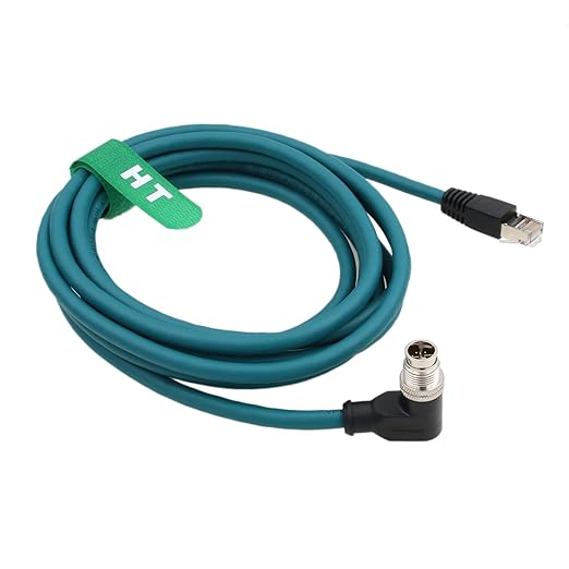 Ethernet GigE M12 8 Pin X-Code RJ45 CAT-7e Cable for Cognex in Sight 7000 gen2 9000 2000 Data Man 260 380 470 Camera Sensor Reader, Right Angle 8P (15m)
