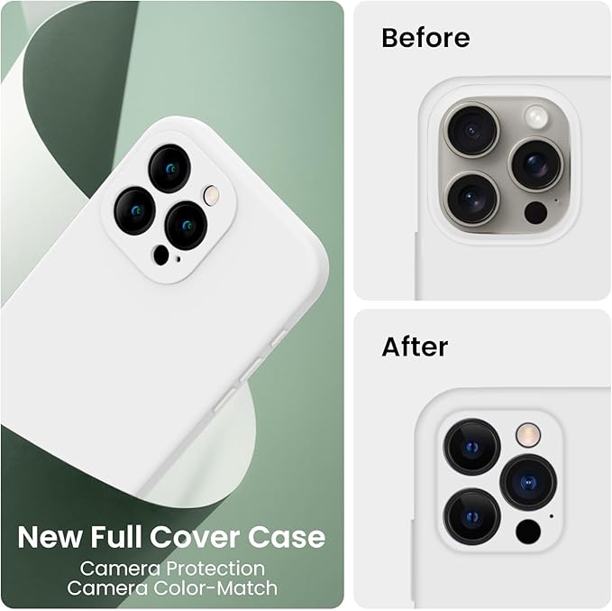 FireNova Designed for iPhone 15 Pro Max Case, Silicone Upgraded [Camera Protection] Phone Case with [2 Screen Protectors], Soft Anti-Scratch Microfiber Lining Inside, 6.7 inch, White