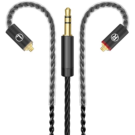 Premium HiFi IEM Cable - Silver-Plated 3.5mm to MMCX Cord, Lossless-Sound in-Ear Monitor Cables for Vibes 201/202, Shure SE215/315/425/535/846-Black (HC001)